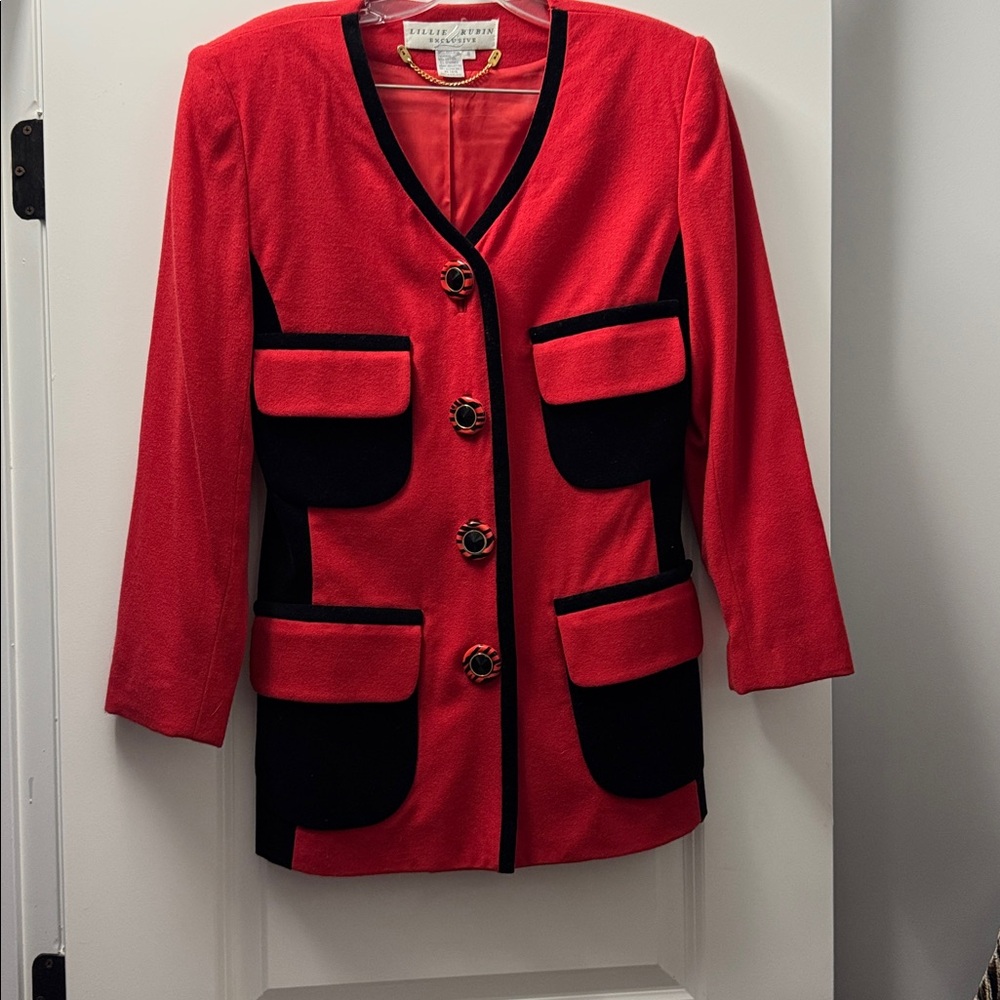 Lillie Rubin Red Blazer with Gold Chain Detail